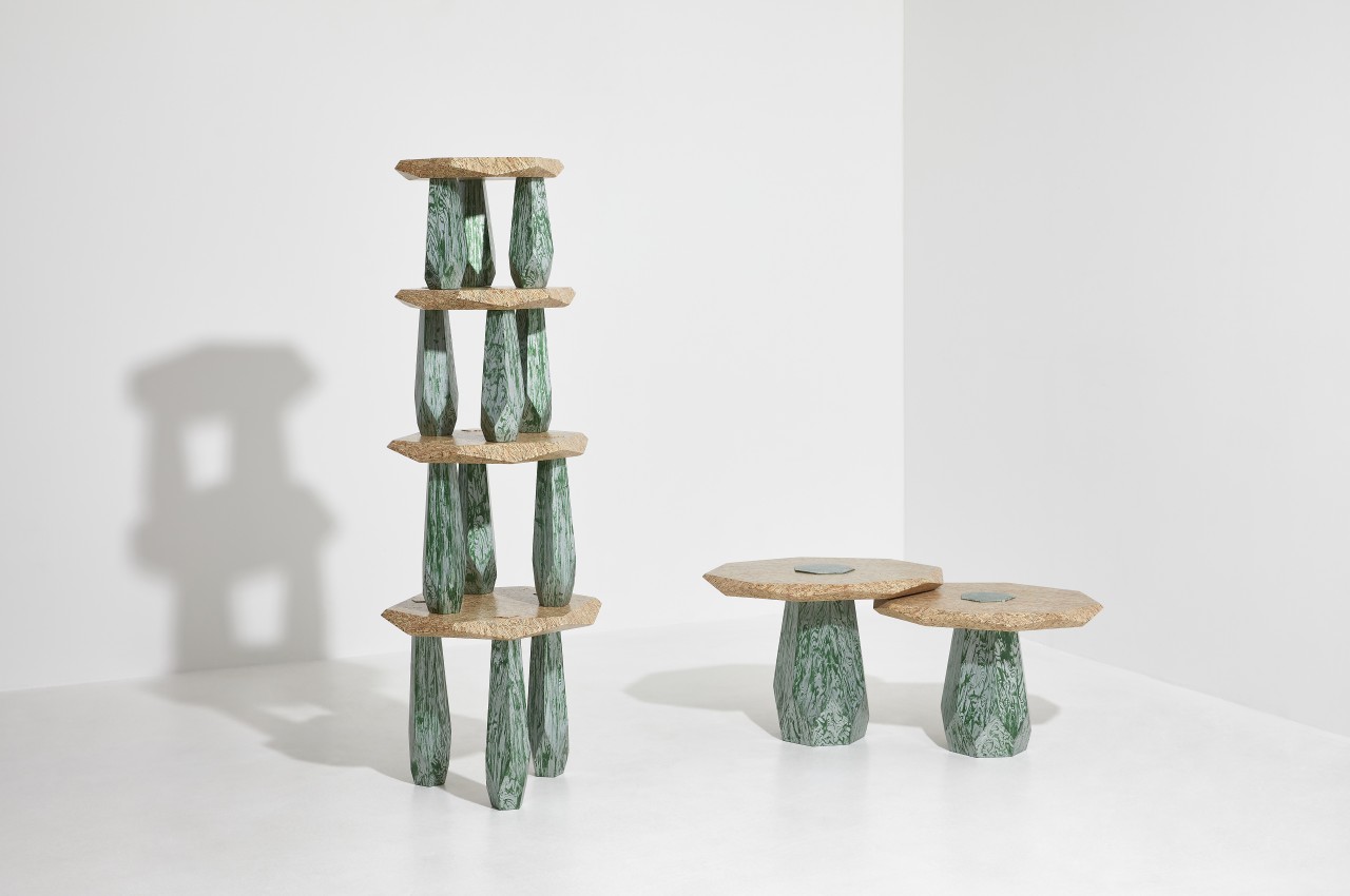 #Stone-like tables made from recycled construction wood are inspired by Korean architecture