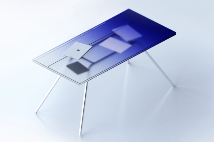 Sustainable glass desk creates a stunning visual metaphor for water pollution