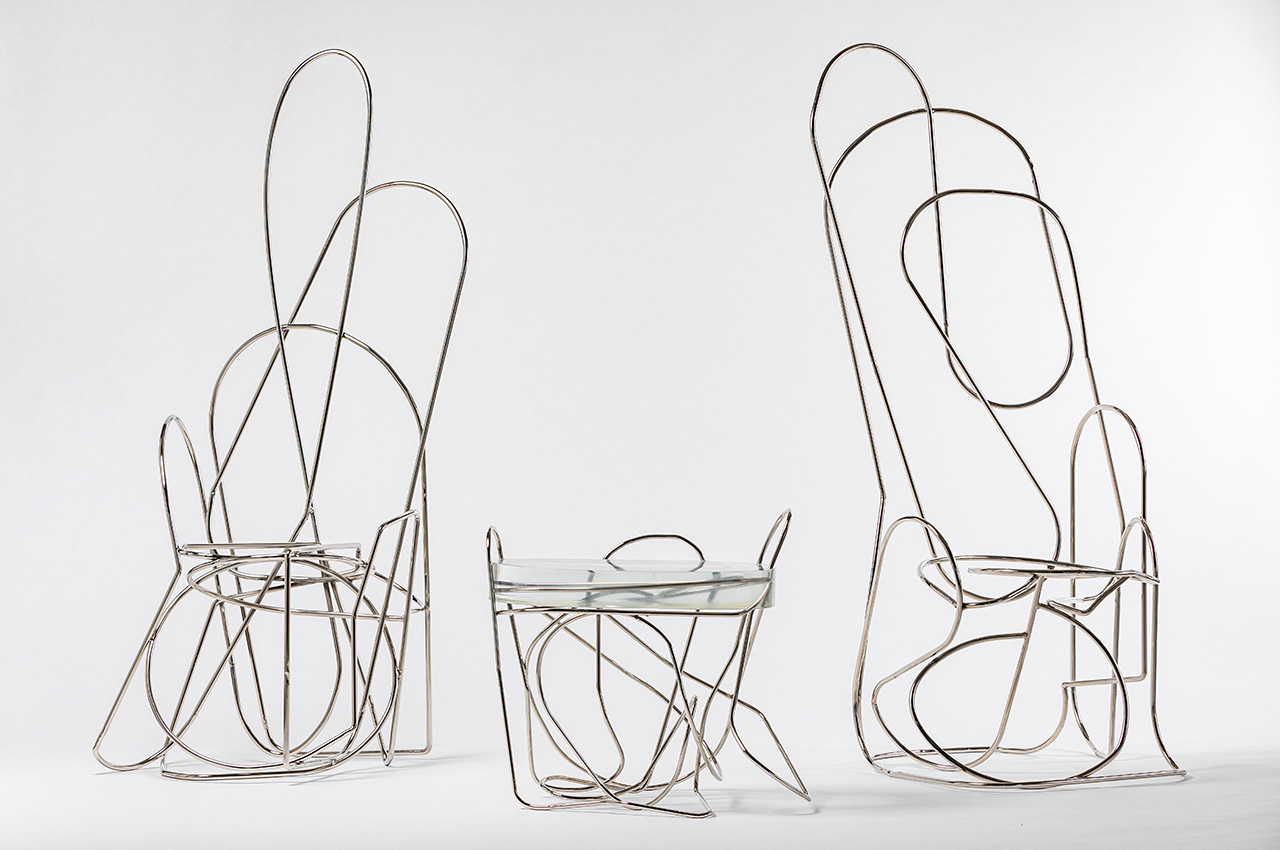 #Experimental + playful furniture collection made from plated steel looks like pieces of contorted paper clips