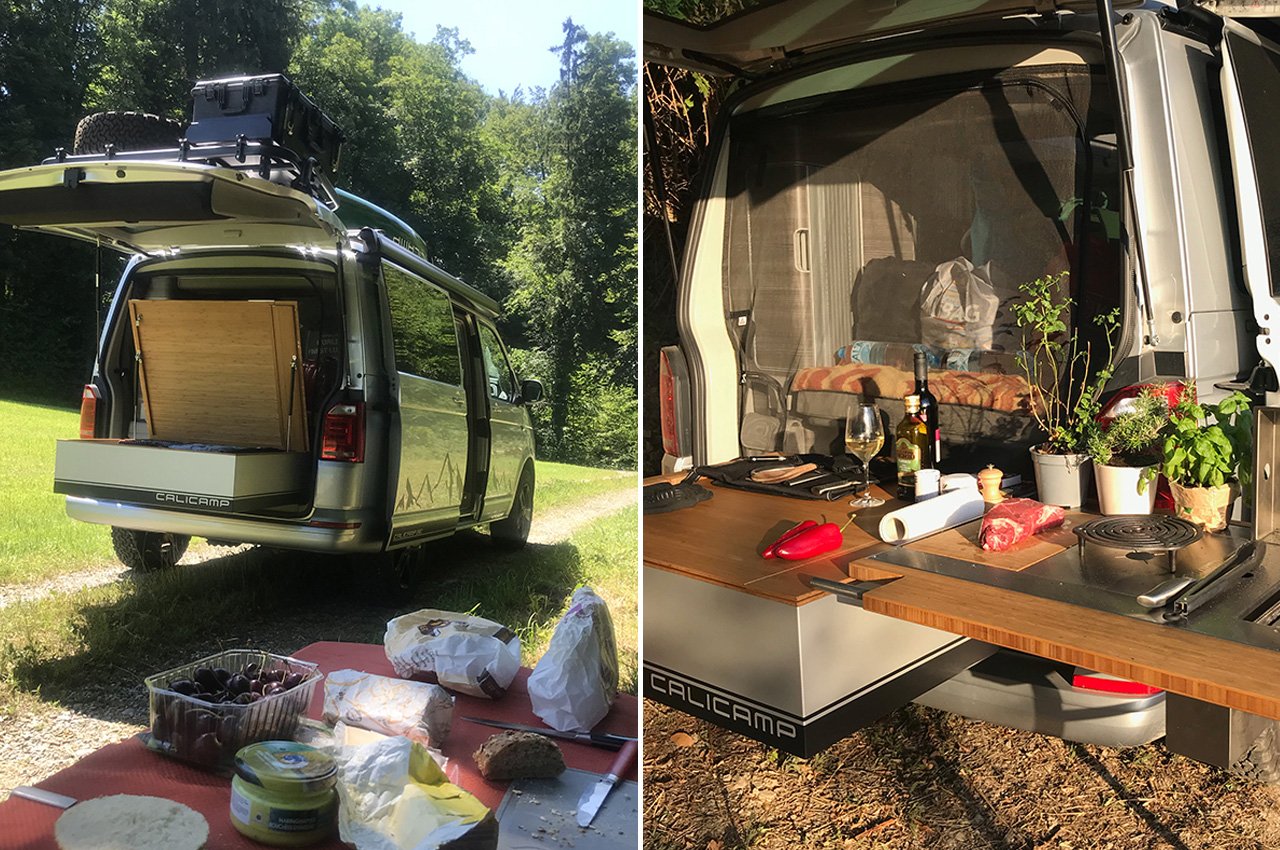 #This ultimate pull-out kitchen adds stoves, grills, prep area, and storage to your VW camper van