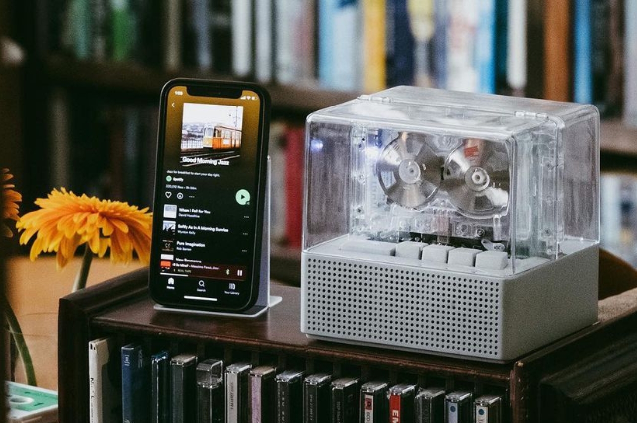 #This transparent old-school cassette player combo can also serve as Bluetooth speaker