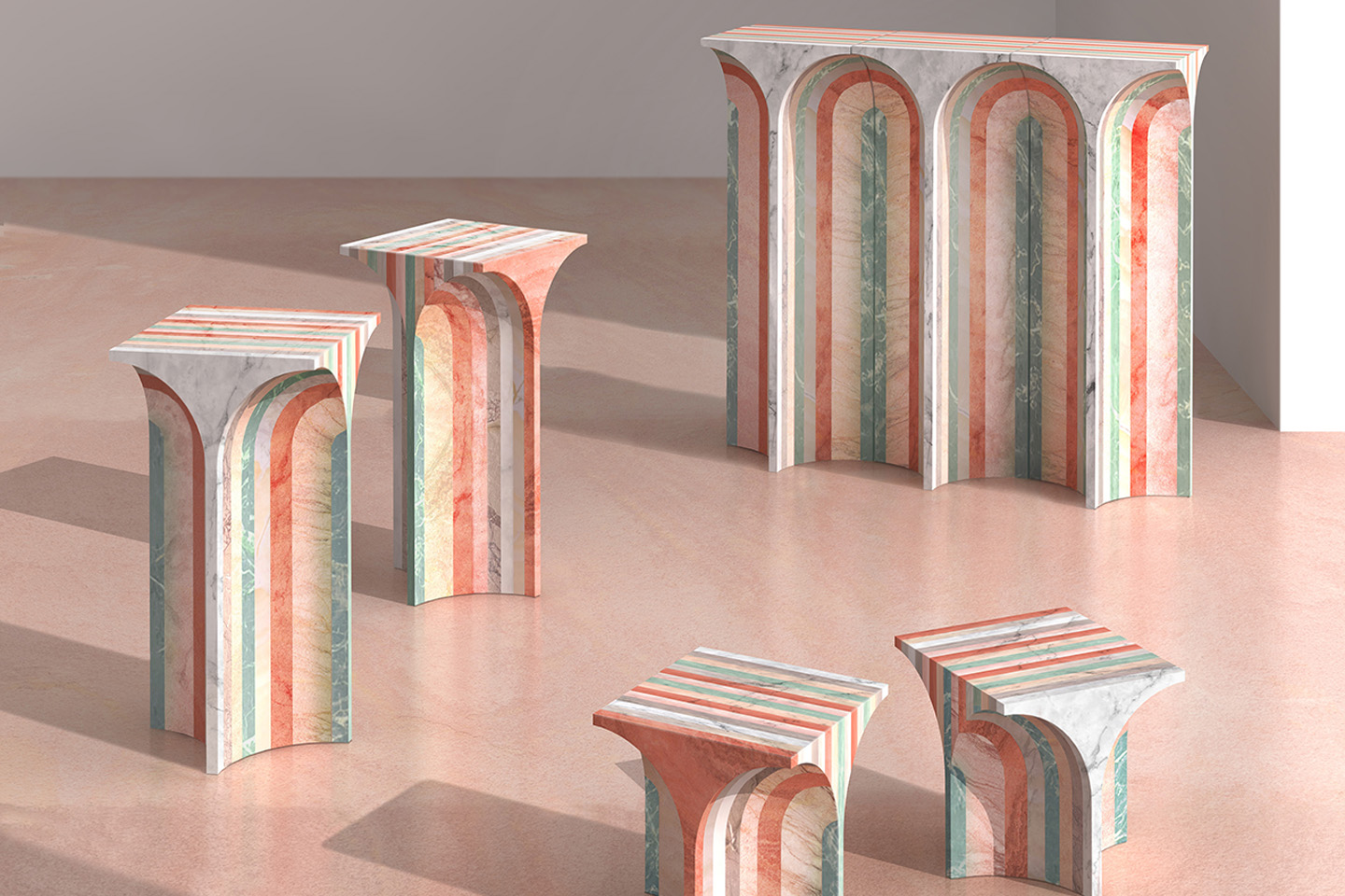 #These five different kinds of tables were built from seven different kinds of marble