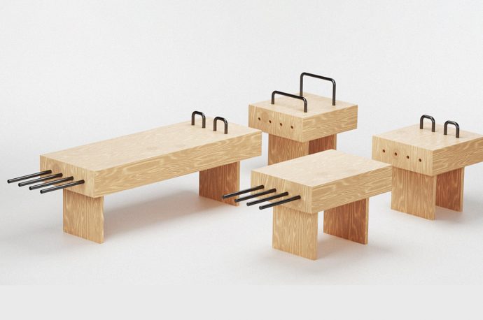 This modular beam-inspired furniture harmoniously merges form and function, like LEGO bricks
