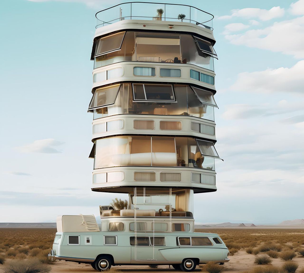 Multi-decker caravans set in retro-futuristic world are epitome of luxury on wheels