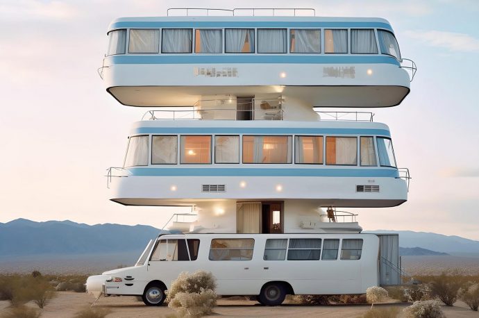 Multi-decker caravans set in retro-futuristic world are epitome of luxury on wheels