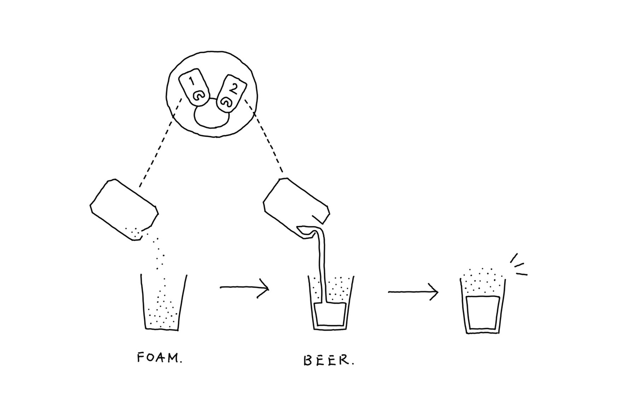 Nendo designs unique beer can with two angled pull tabs to create the perfect liquid-to-foam ratio