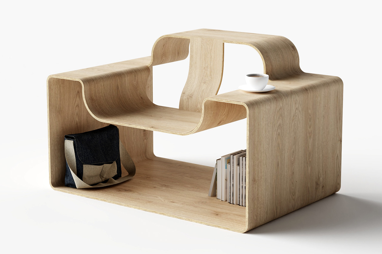 #Minimalist wooden armchair doubles up as a convenient desk