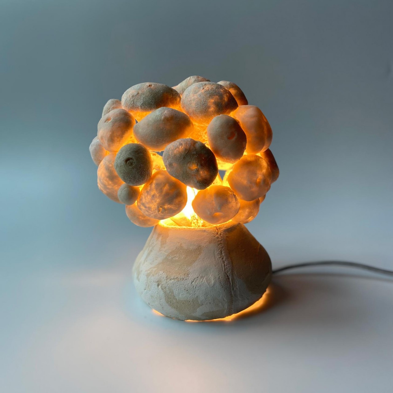 These clay-like vases and lamps are actually made from eggshells and tapioca starch