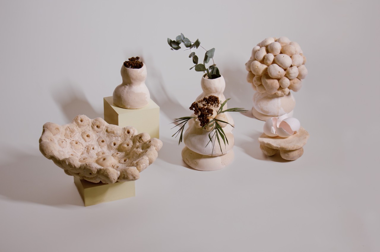 #These clay-like vases and lamps are actually made from eggshells and tapioca starch