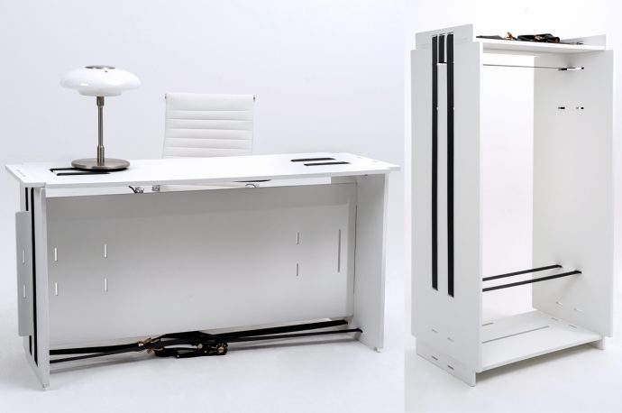 This clever flat-pack furniture can be your WFH desk or walk-in closet for hanging clothes