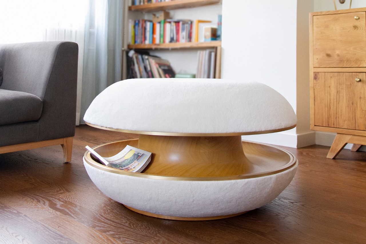 #Small Homes Could Benefit From This Cleverly Designed Ottoman Stool with a Built-In Storage Shelf