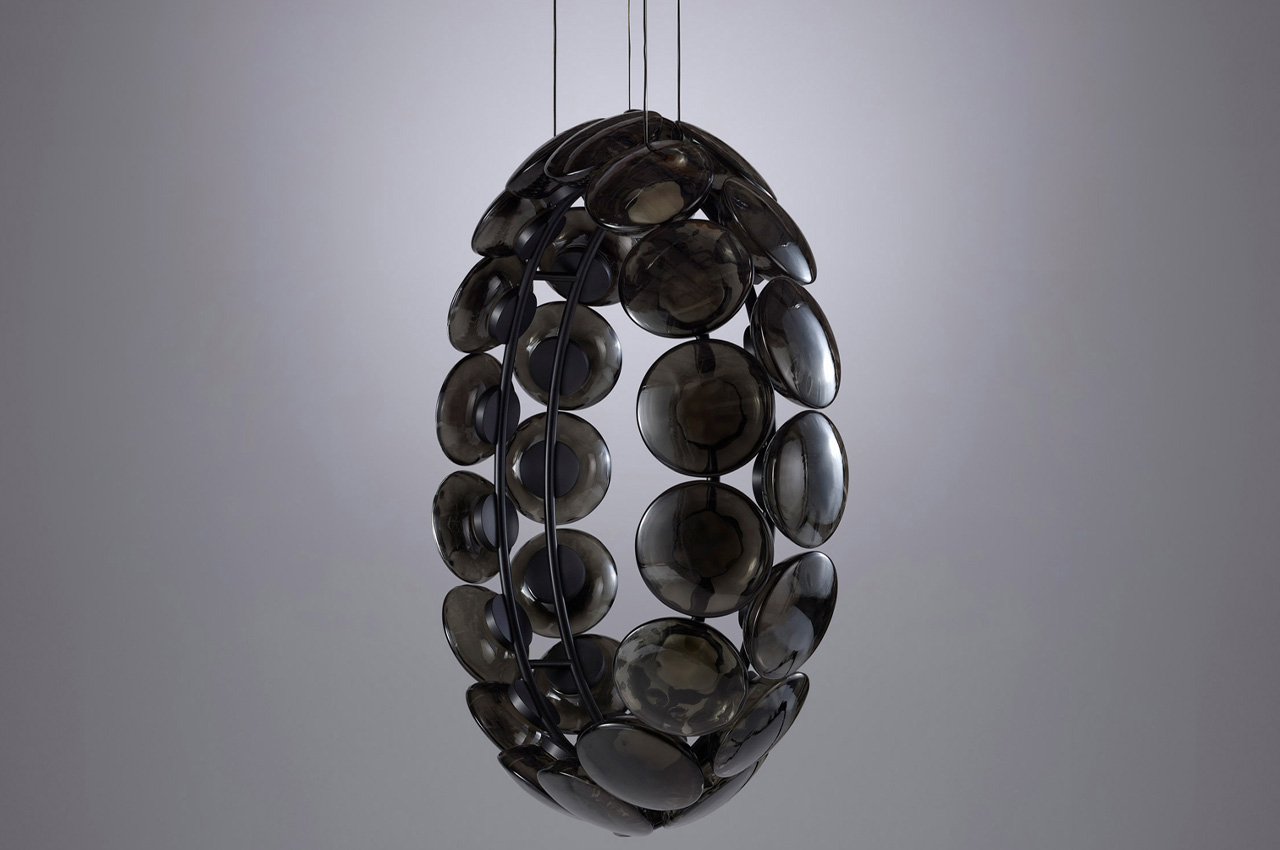#Unique other-worldly lighting fixture is made up of dark textured glass discs