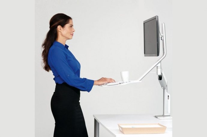 Monitor and keyboard contraption lets you work standing or sitting