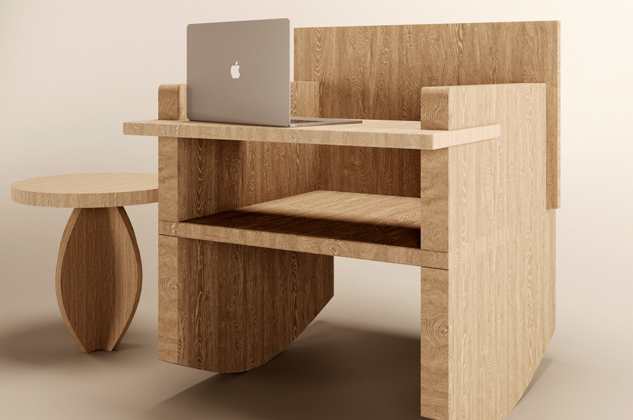 #Minimal wooden chair can go from rocking chair to compact workspace in minutes
