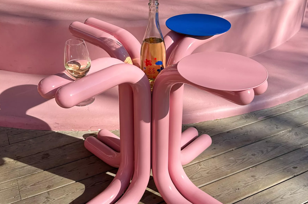 #Quirky baby pink wine table will hold your wine bottle/glasses for your yard picnics this summer