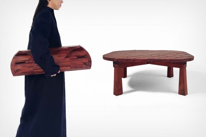 Table that ‘rolls up’ like a Yoga Mat demonstrates wood craftsmanship at its absolute finest