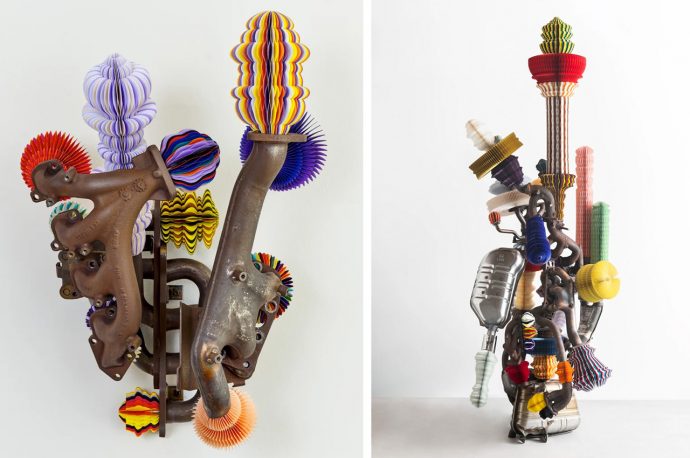 Intricate Origami Meets Welded Car Parts In This Artwork That Challenges The Excess Of Desire In Society