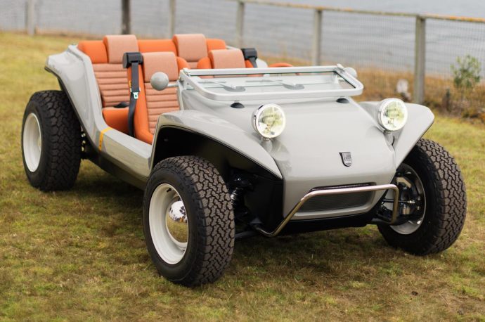Meyers Manx’s Restorer NEV electric buggy for off-road adventures has a detachable roof and trailer hitch