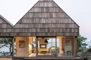 Minimal + tranquil seaside retreat is built using wood offcuts that were meant to be discarded