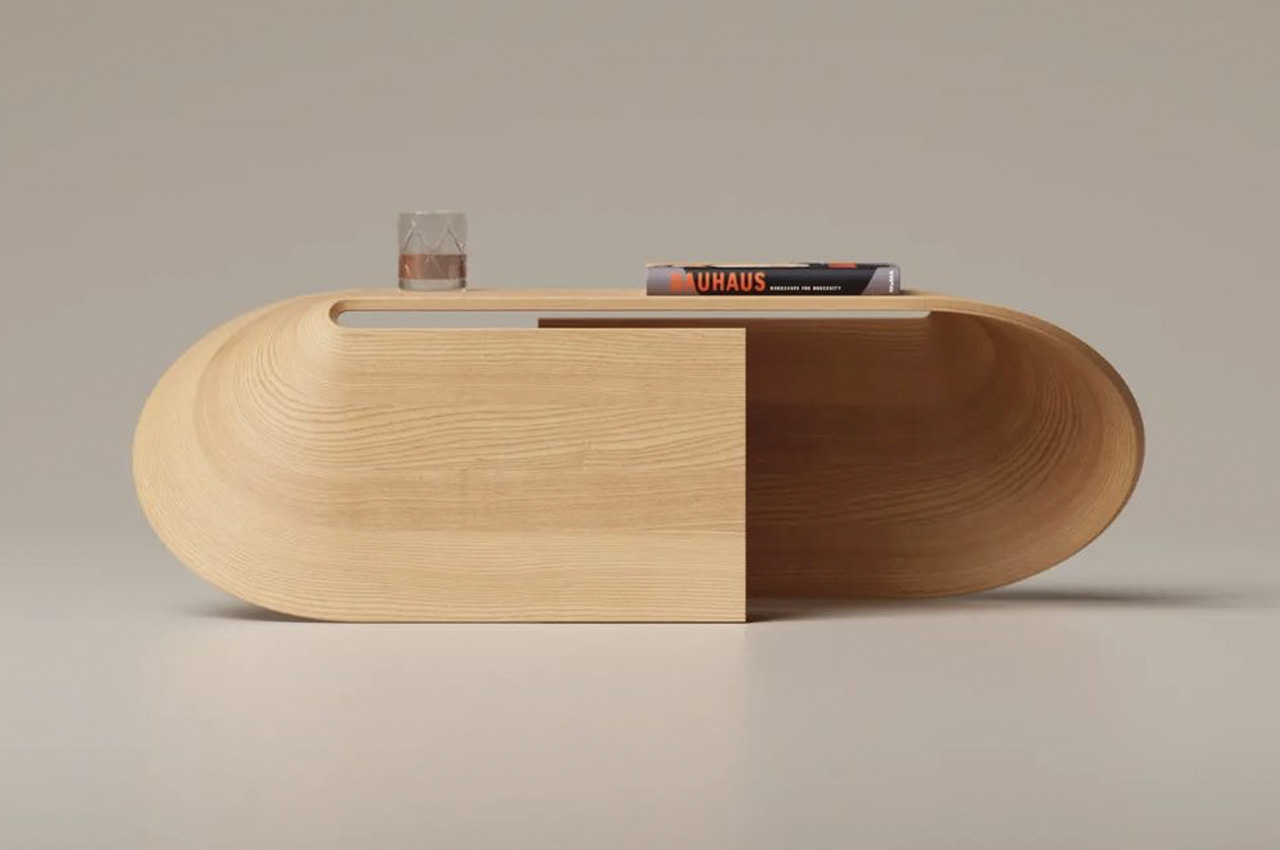#The Shell Table Bends & Twists Extraordinarily To Double Up As A Bench & Stool