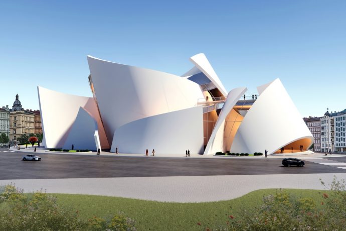 This Concert Hall’s undulating facade pays homage to the Bilbao Guggenheim by Frank Gehry