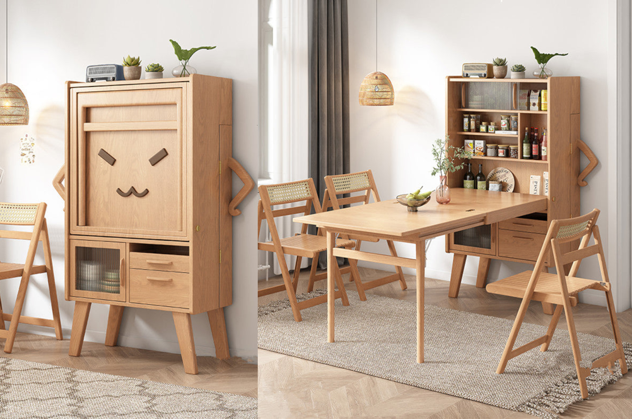 #This space-saving sideboard transforms into a dining table complete with chairs