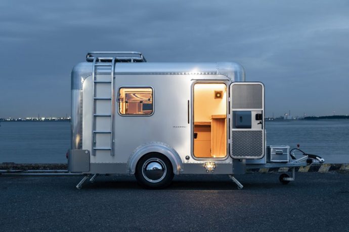 Tiny Japanese all-aluminum X Cabin 300 camper trailer impresses with its sleek design and high-efficiency interior