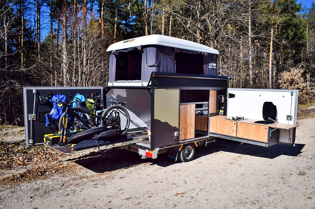 #This compact camping trailer is space-rich with storage for up to four bikes and room to sleep four