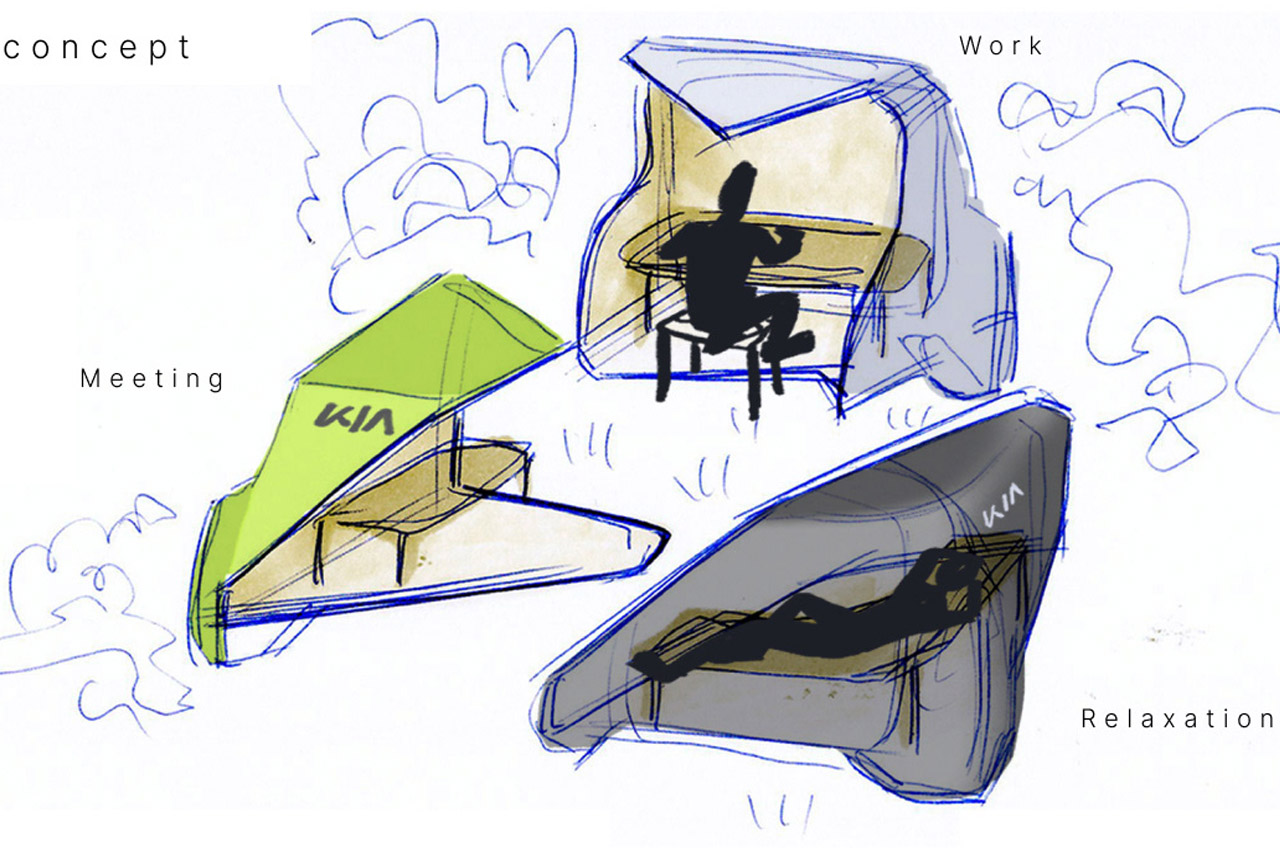 Kia Pod concept sketch splits 3 ways 