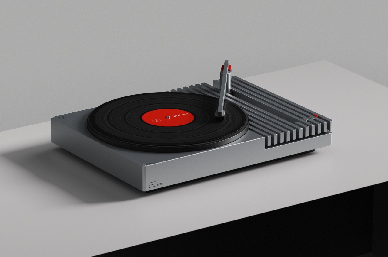 This metallic record player concept blends music and architecture to create harmony
