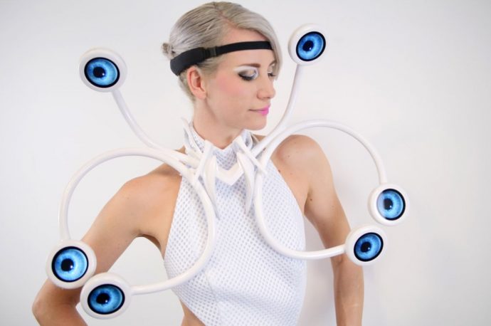 Fashion Meets Technology with this 3D printed dress that comes with moving eyes and uses a brain sensor