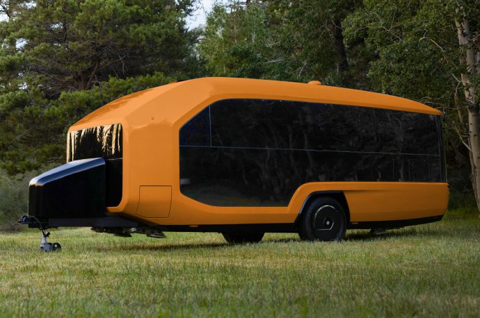 Self-hitching electric travel trailer, Pebble Flow can deploy at the camp at the push of a button