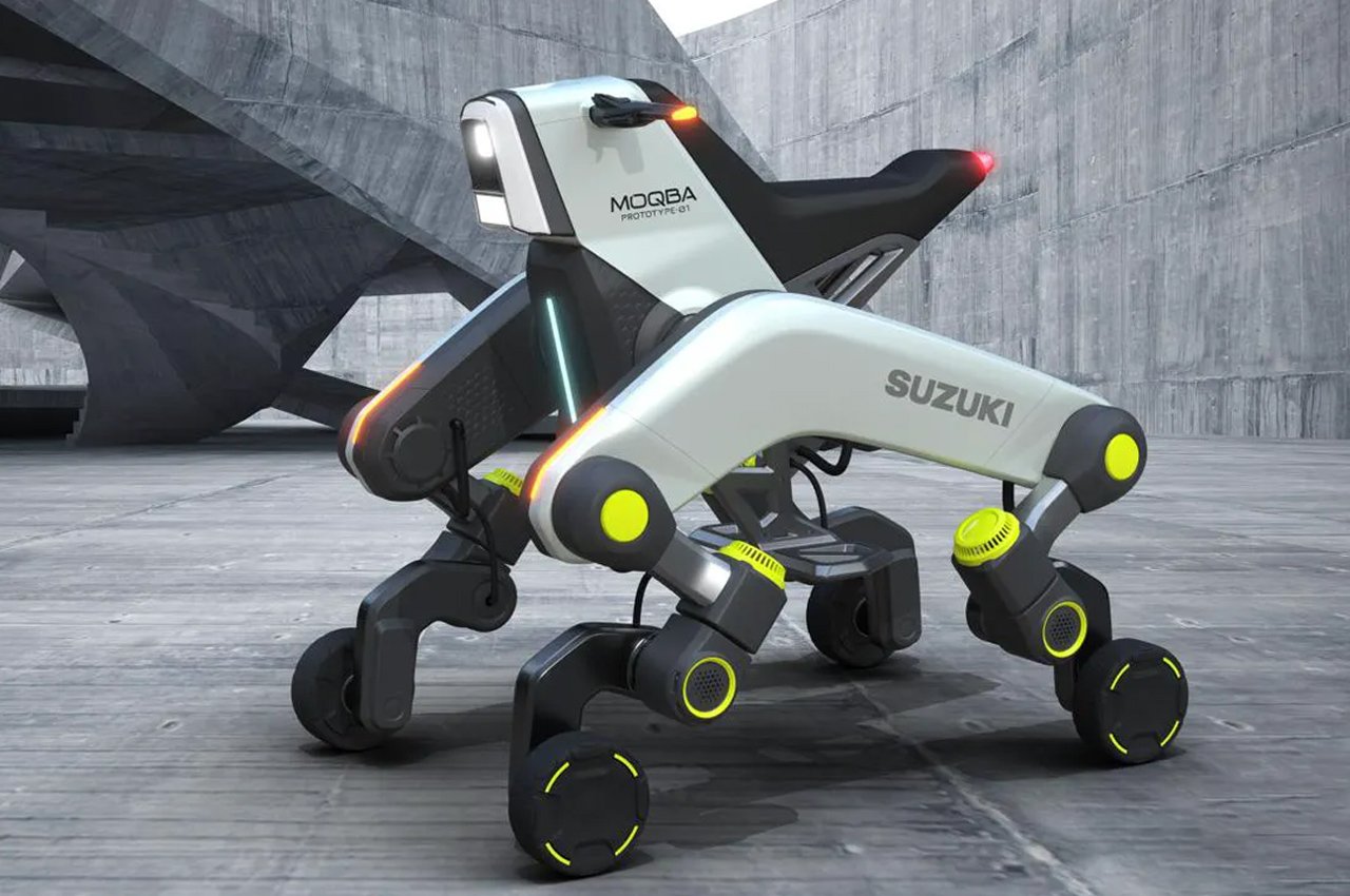 #Suzuki MOQBA e-bike quadruped robot can walk and climb stairs with ease