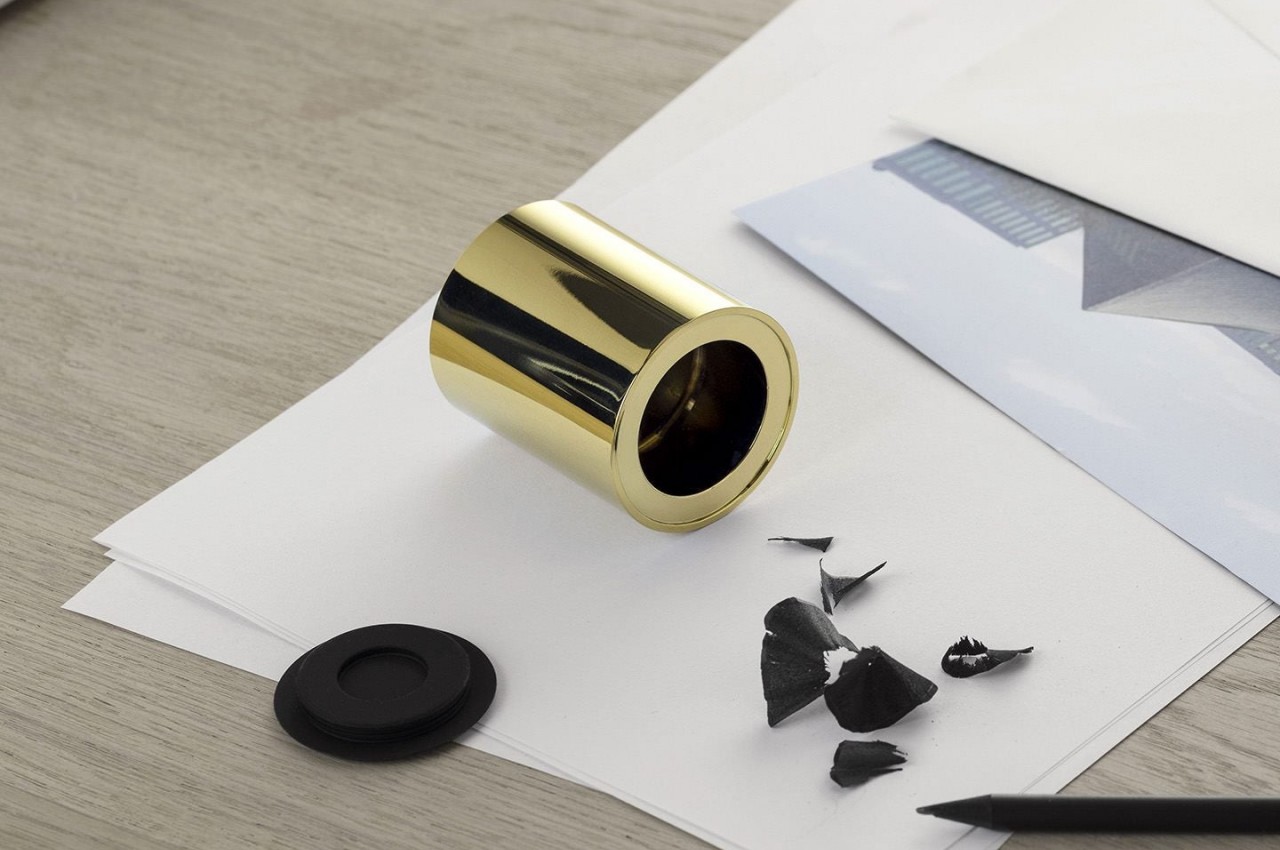 #This luxurious metal cylinder is actually a pencil sharpener disguised as a desk ornament