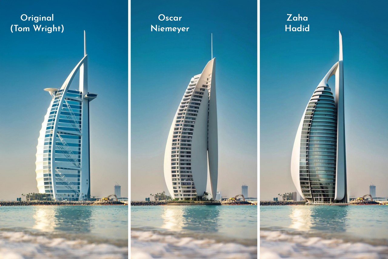 #Dubai’s Burj Al Arab gets Redesigned by 10 Iconic Architects using AI