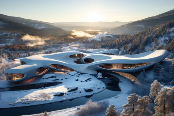 This Nordic Hotel’s Architecture Blends Beautifully into the Organic Snow-Capped Mountain Slopes