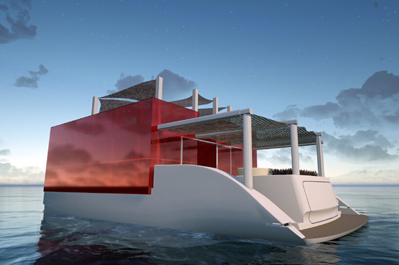 #Red glass house on top of catamaran gives you an amazing aquatic view