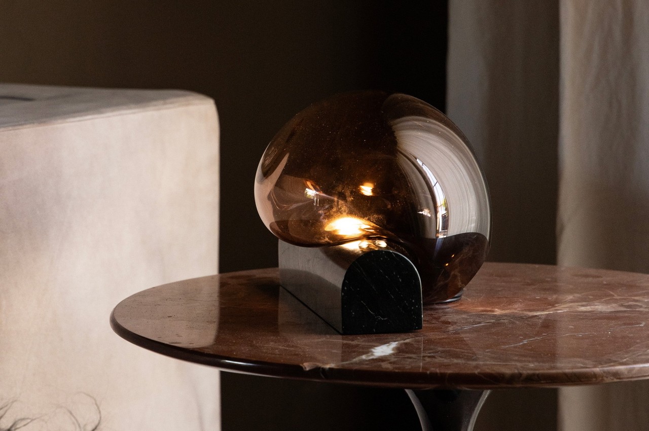 #This glass and marble lamp creates an air of mystery and harmony with contrasting materials