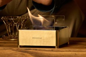 This bioethanol brass fireplace brings light and joy with an enchanting and safe fire