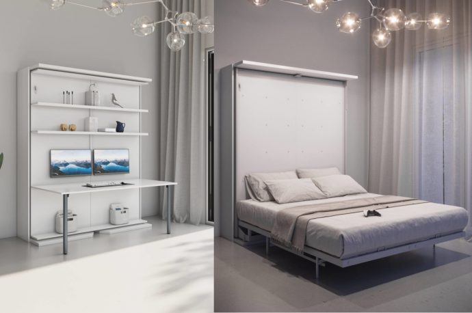 Turn your sleeping area into your office with this rotating furniture