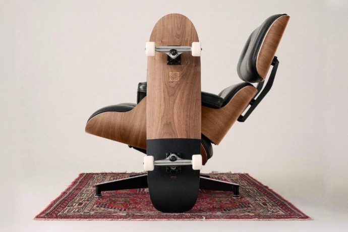 The Eames Lounge Chair gets reinvented as a dual-tone skateboard with a similar iconic aesthetic