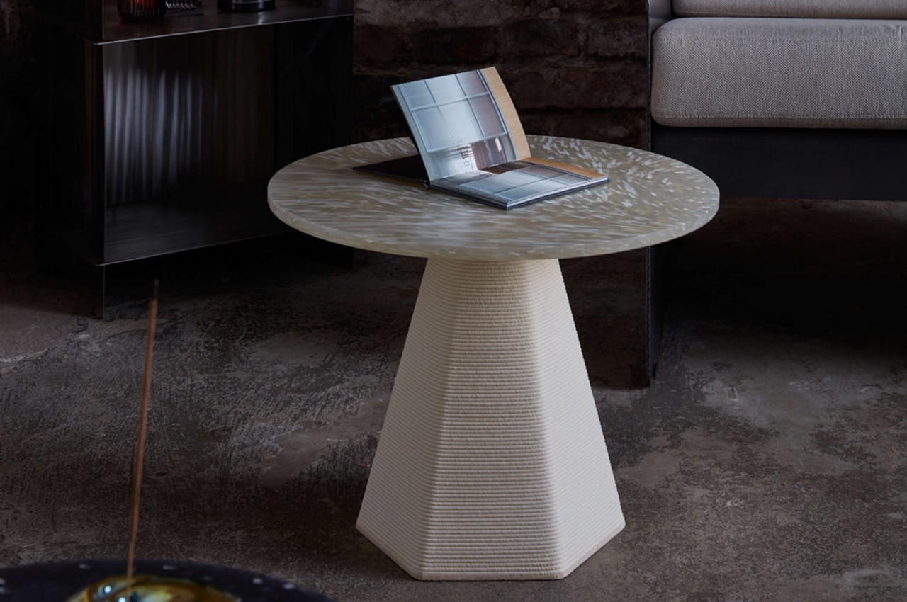 #Geometric coffee tables use 3D printing robots and recycled plastic to create organic forms