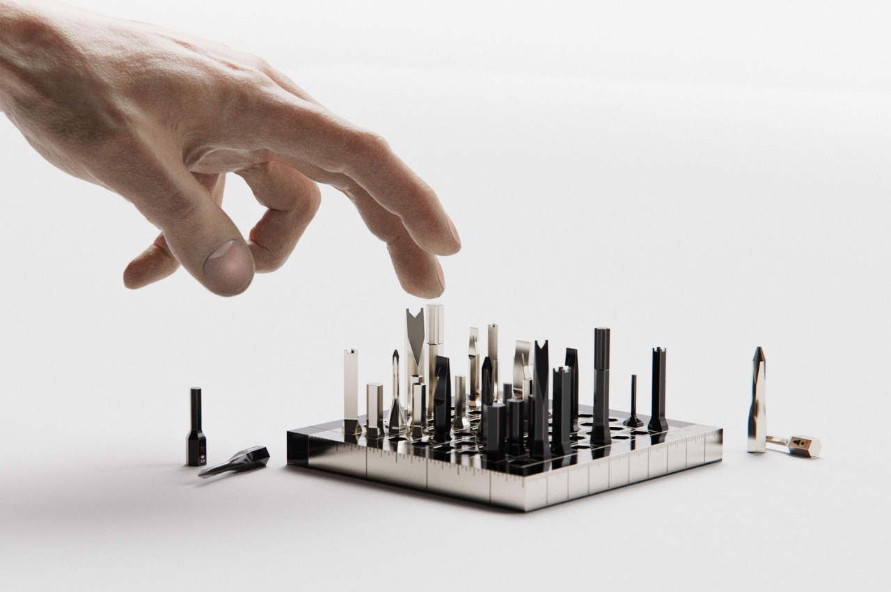 #Home tools displayed as chess pieces in unique metal display