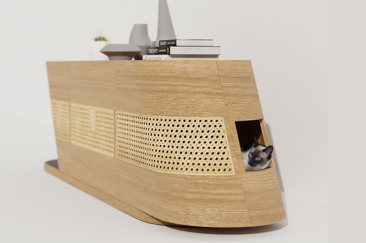 #Pet-friendly Console Table comes with a secret tunnel for your cat to play in