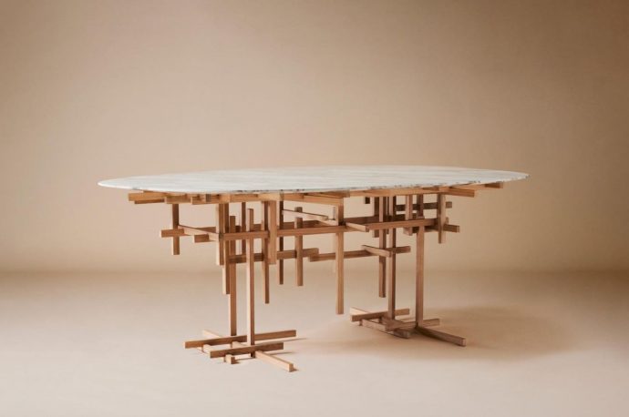 Kengo Kuma designs minimal conversational furniture pieces of luxury hotel chain Aman