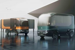 This 20-foot-long futuristic recreational vehicle has button-activated expandable walls to become a 400 sqft mobile home instantly