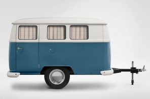 VW-inspired 10-ft towable camper pop-up roof increases standing headroom to 6 feet 4 inches