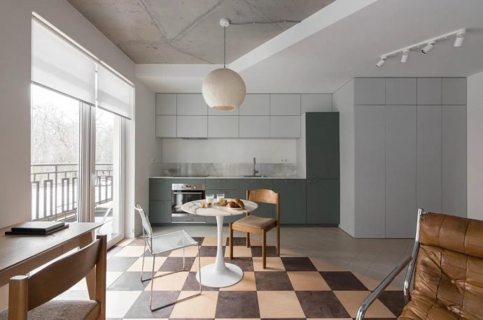 45 square meter Ukraine apartment fuses vintage and contemporary look