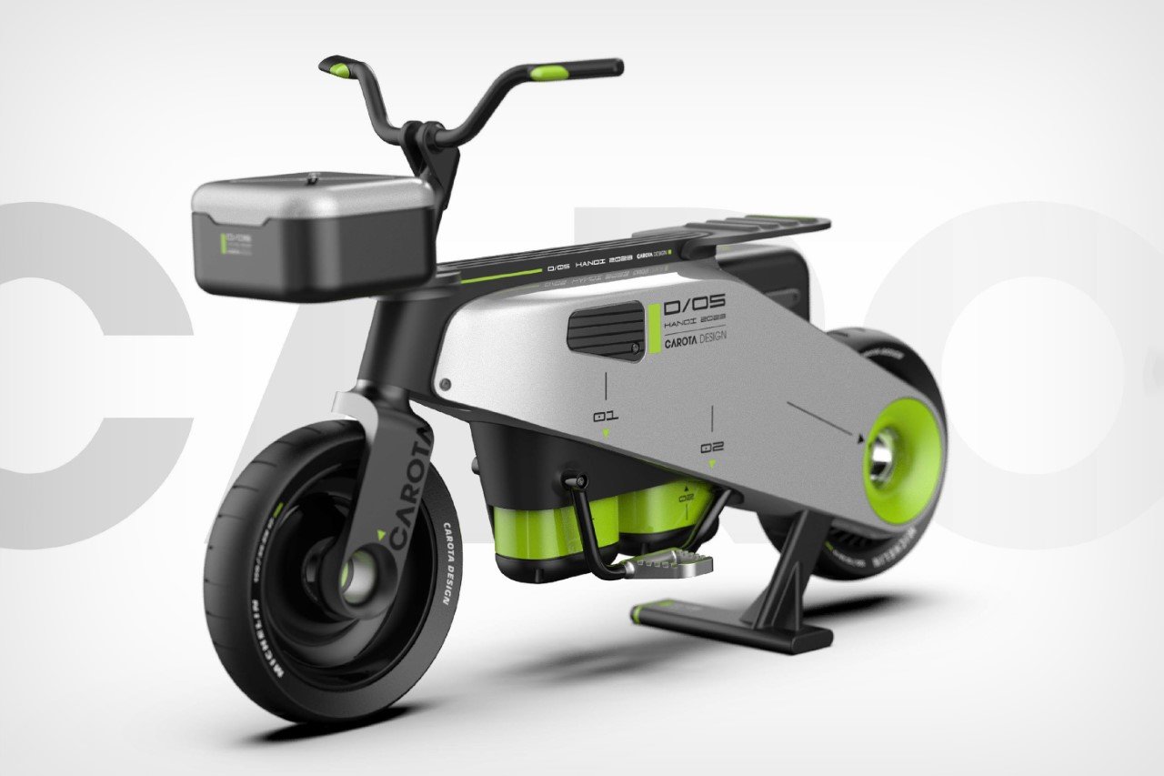 #This Electric Delivery Scooter’s base-mounted batteries can be automatically changed by robots