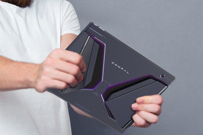 Compal gaming 2-in-1 laptop concept has controls hidden on its back
